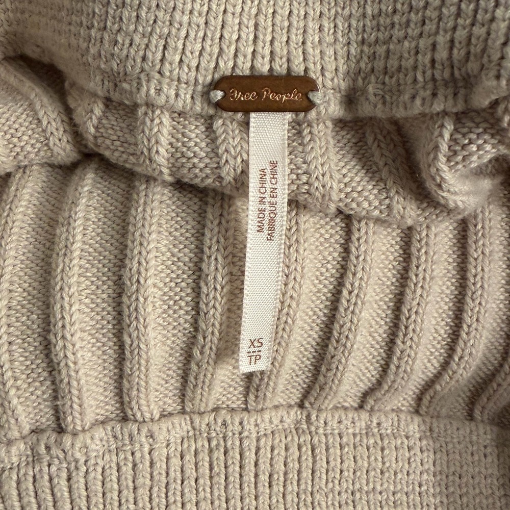 Free People XS Ribbed Knit Boho Maxi Skirt Beige Crochet Hem Festive Cottagecore - Picture 5 of 7